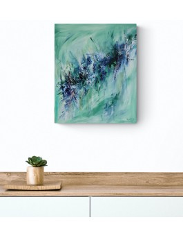 tableau abstrait contemporain vertical vert et bleu