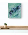 tableau abstrait contemporain vertical vert et bleu