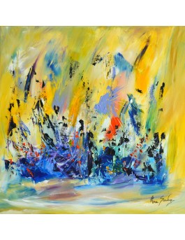 Baignade sous le soleil - tableau bleu jaune