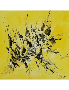 tableau abstrait jaune noir blanc