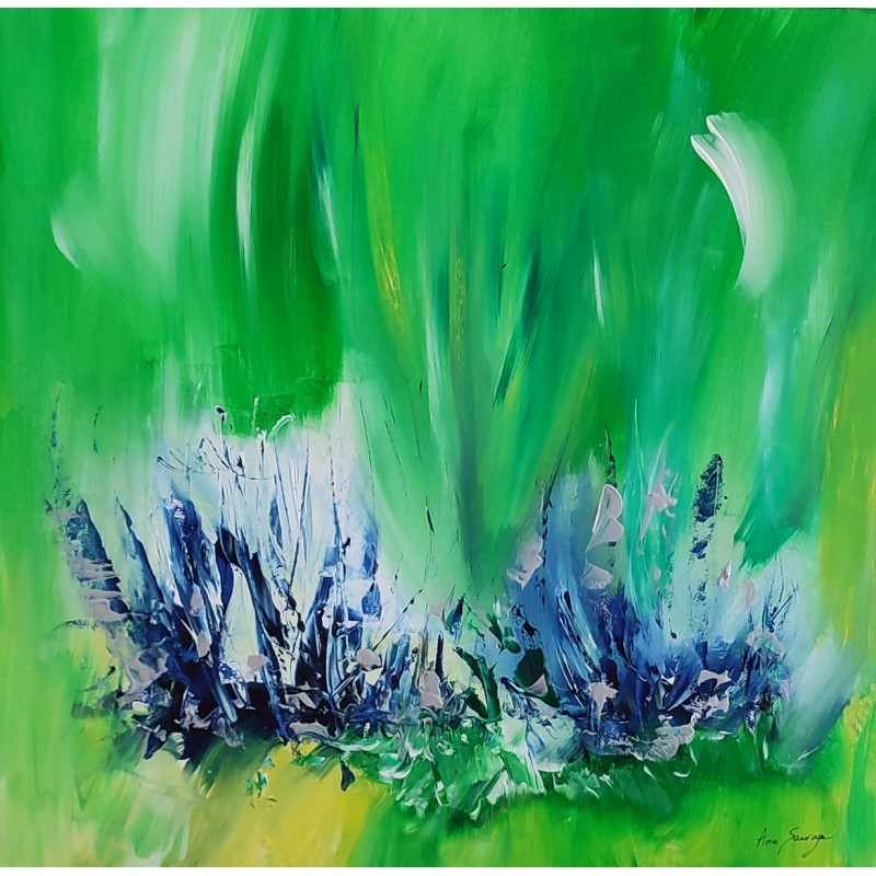 tableau abstrait vert et bleu nature