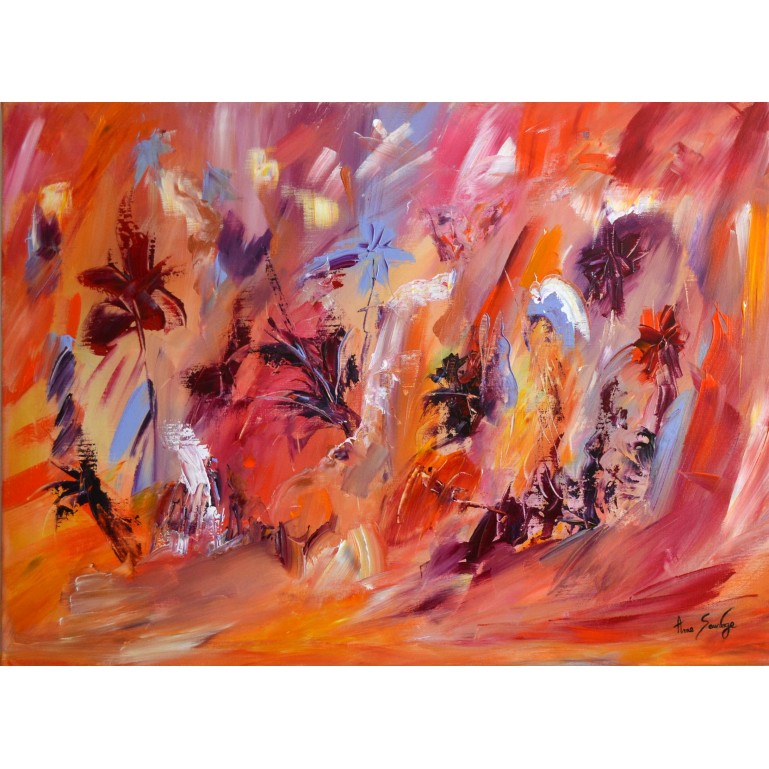 Floraison d'été - tableau abstrait rouge de fleurs