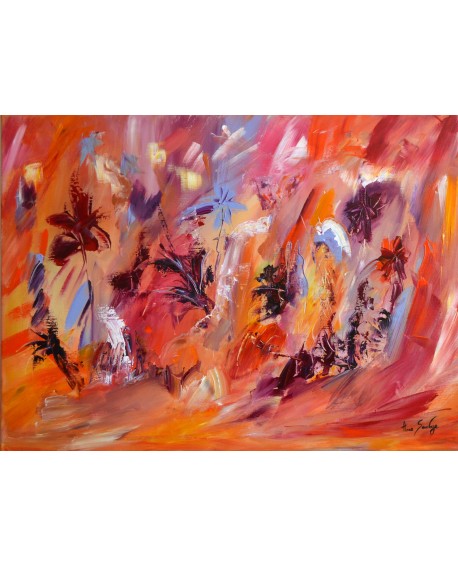Floraison d'été - tableau abstrait rouge de fleurs
