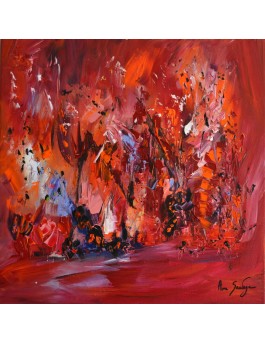 Un feu de joie - tableau abstrait rouge