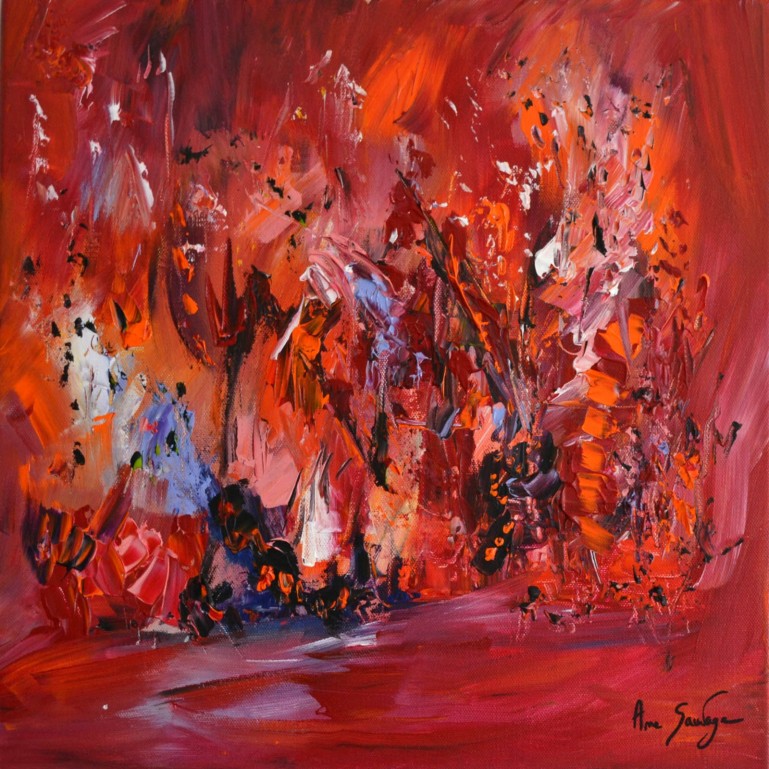 Un feu de joie - tableau abstrait rouge