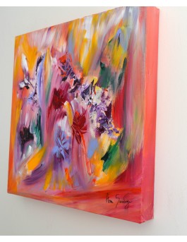 Fleurs à papillons - tableau abstrait multicolore