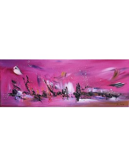 tableau abstrait panoramique rose