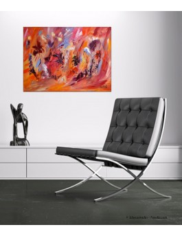 tableau abstrait fleurs orange