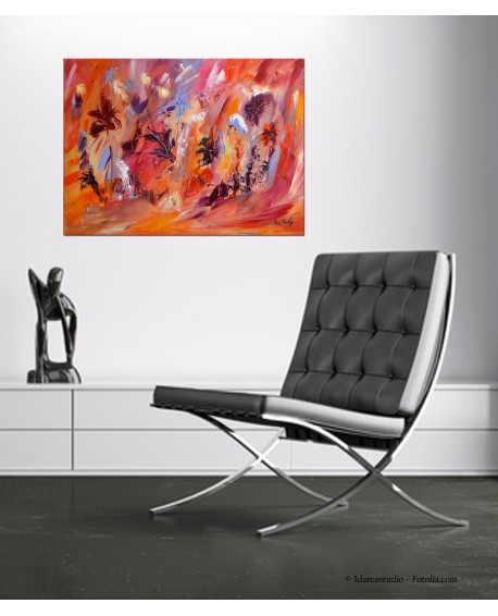 tableau abstrait fleurs orange