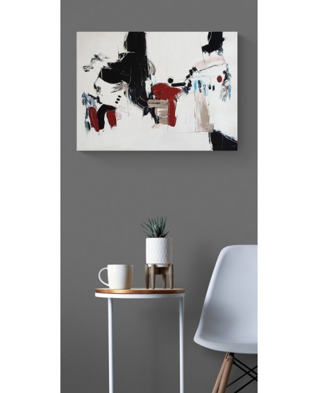 tableau abstrait contemporain minimaliste noir et blanc