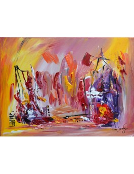 Vie paisible tableau abstrait multicolore