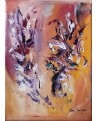 tableau abstrait vertical de fleurs jaune violet