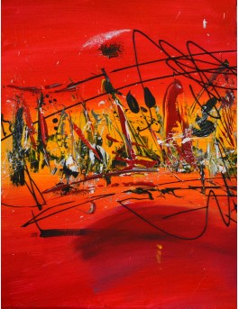 Lumière sur la ville - Tableau abstrait rouge