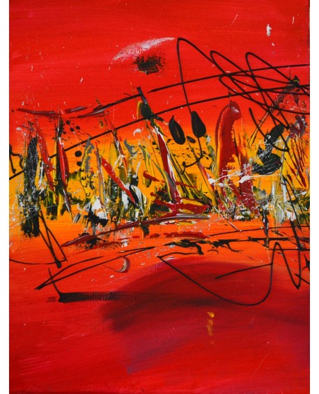 Lumière sur la ville - Tableau abstrait rouge