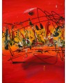 Lumière sur la ville - Tableau abstrait rouge