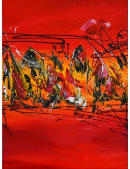Lumière sur la ville - Tableau abstrait rouge