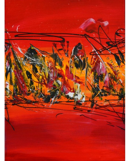 Lumière sur la ville - Tableau abstrait rouge