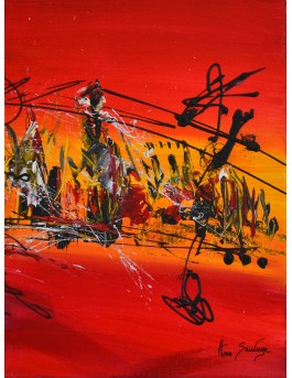 Lumière sur la ville - Tableau abstrait rouge
