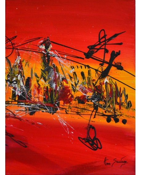 Lumière sur la ville - Tableau abstrait rouge