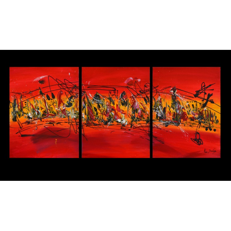 Lumière sur la ville - Tableau abstrait rouge