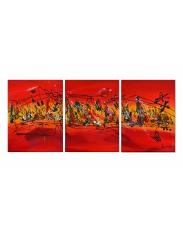 triptyque abstrait rouge