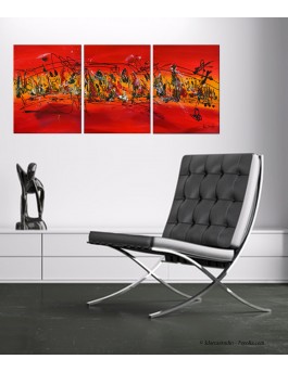 triptyque abstrait rouge
