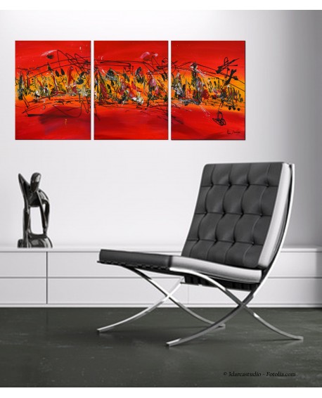 triptyque abstrait rouge