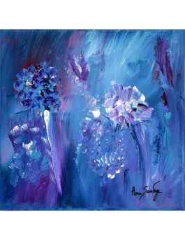 Fleurs bleues - tableau abstrait bleu