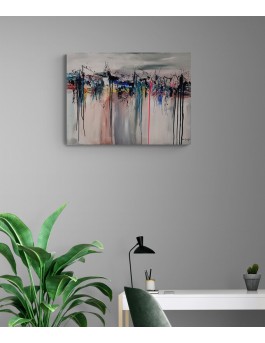 tableau abstrait contemporain gris rose