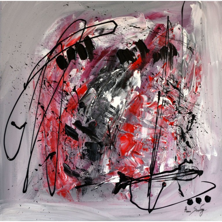 Tornade - tableau abstrait gris noir blanc rouge