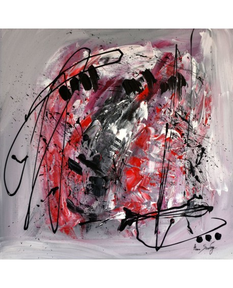 Tornade - tableau abstrait gris noir blanc rouge