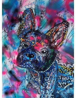 Open Nautisch te ontvangen Tableau abstrait bulldog original pop art | Peinture abstraite chien  bouledogue moderne verticale