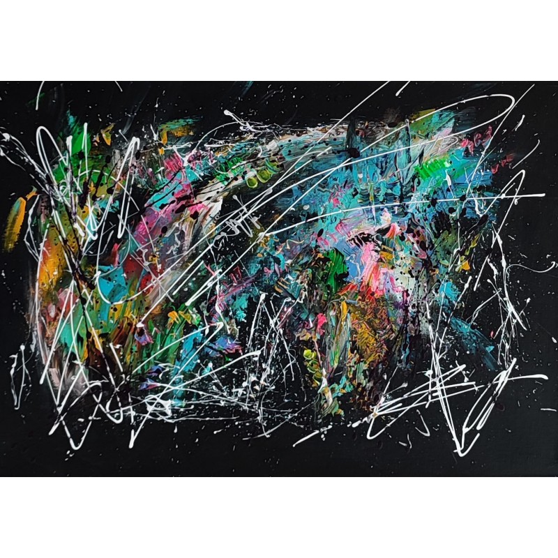 Flashy - tableau abstrait multicolore sur fond noir