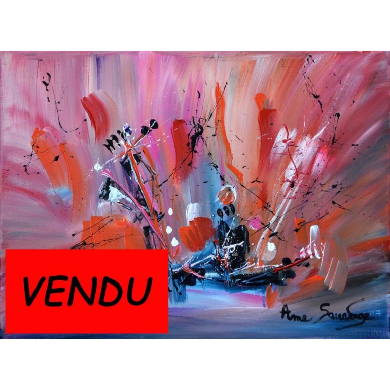 tableau abstrait contemporain rouge Au coeur de la nature 