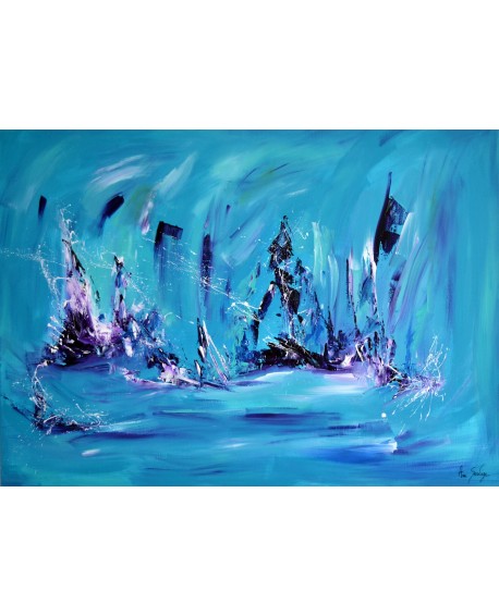Les sculptures de glace - grand tableau abstrait bleu turquoise
