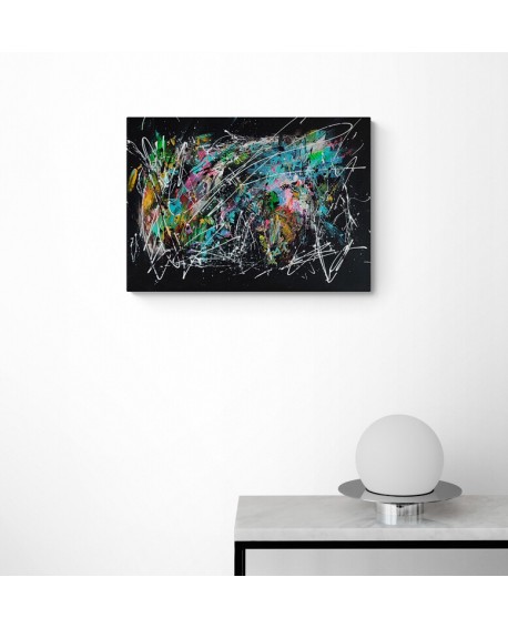 tableau abstrait multicolore sur fond noir - tableau flashy