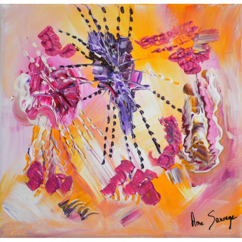 Feu d'artifice floral - peinture abstraite rose jaune