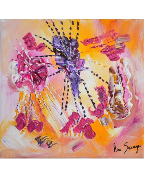 Feu d'artifice floral - peinture abstraite rose jaune