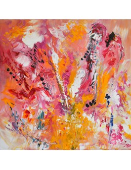 Fraises et chantilly - tableau abstrait rose