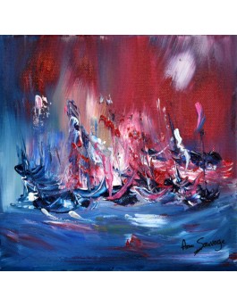 L'océan déchainé - tableau abstrait violet rouge