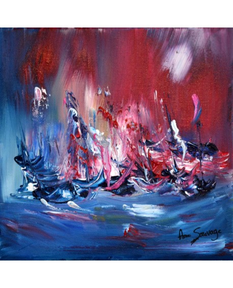 L'océan déchainé - tableau abstrait violet rouge