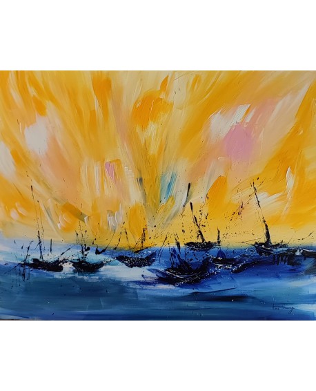 peinture abstraite de bateaux en mer