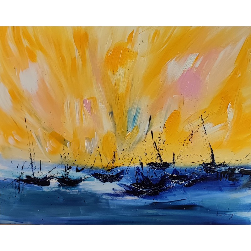 peinture abstraite de bateaux en mer