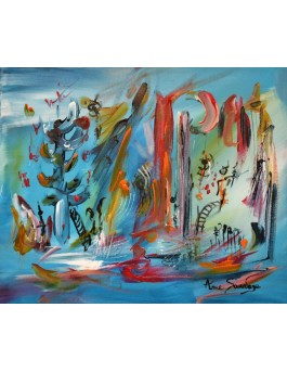 tableau bleu contemporain abstrait Aqua city