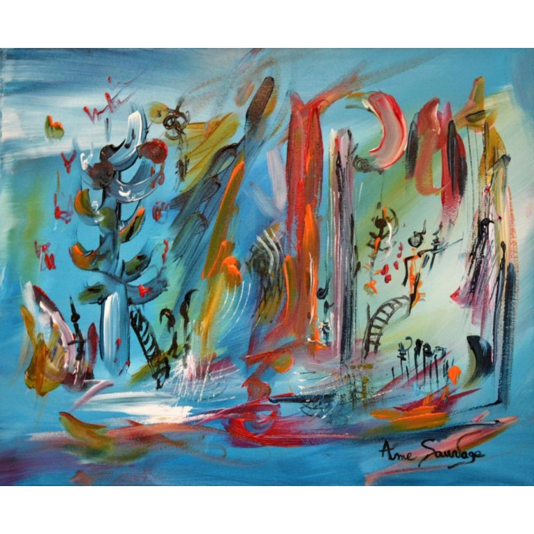 tableau bleu contemporain abstrait Aqua city
