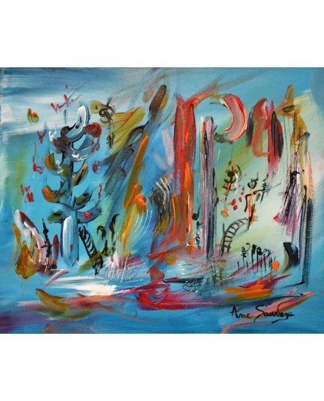 tableau bleu contemporain abstrait Aqua city