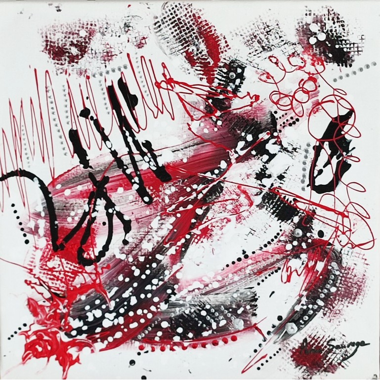 tableau abstrait noir blanc rouge