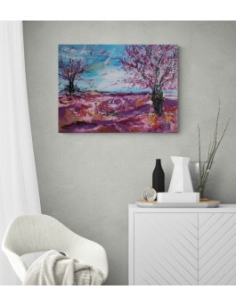 peinture abstraite moderne cerisiers en fleurs
