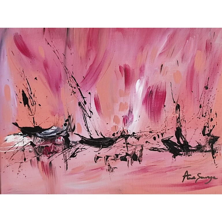 tableau abstrait rose bateaux