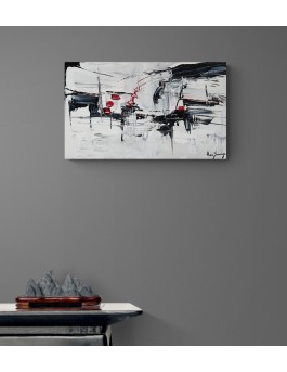 tableau abstrait contemporain noir blanc gris rouge